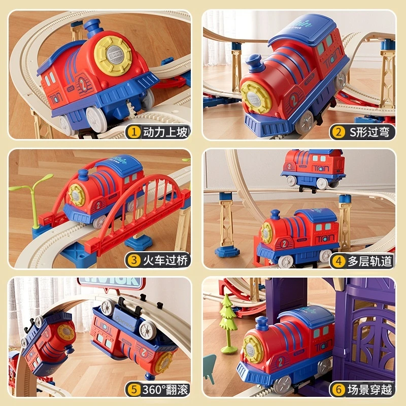 Children'S Toy Train Track Car Assembly House Educational Toys For Boys Girls With Track Model Vehicle Non-Radio Control Model