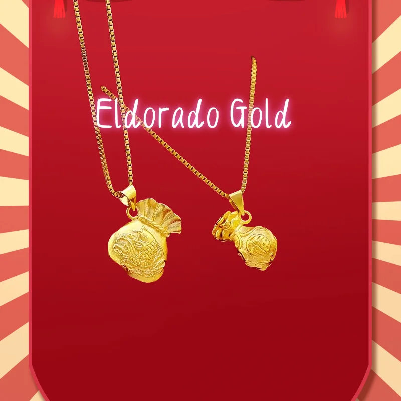 

2025 9999 Real Gold 24K Ancient Money Bag Necklace Solid Goldfish Money Bag Pendant Female