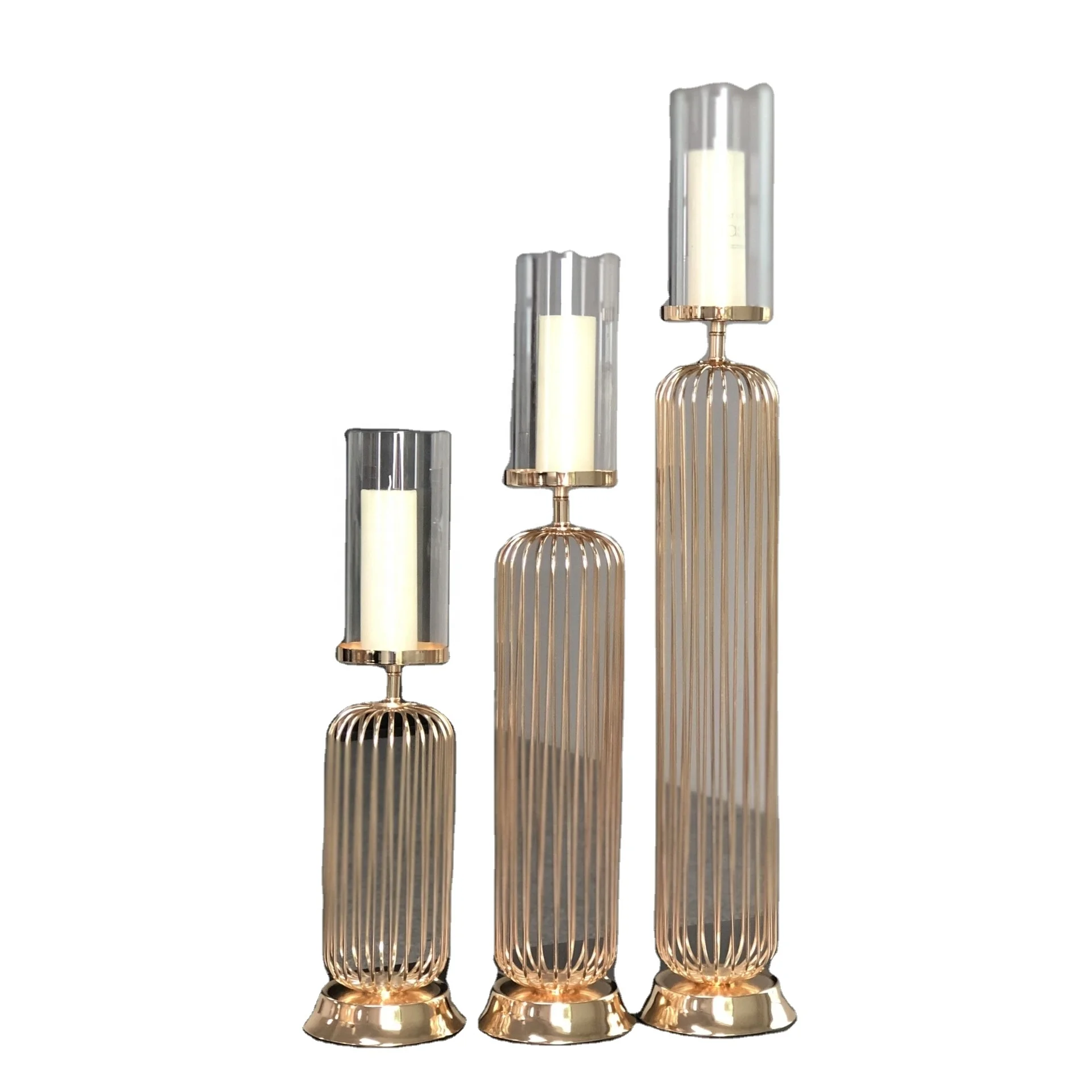 Modern European-style metal crystal candlestick ornaments shiny gold candle holder set