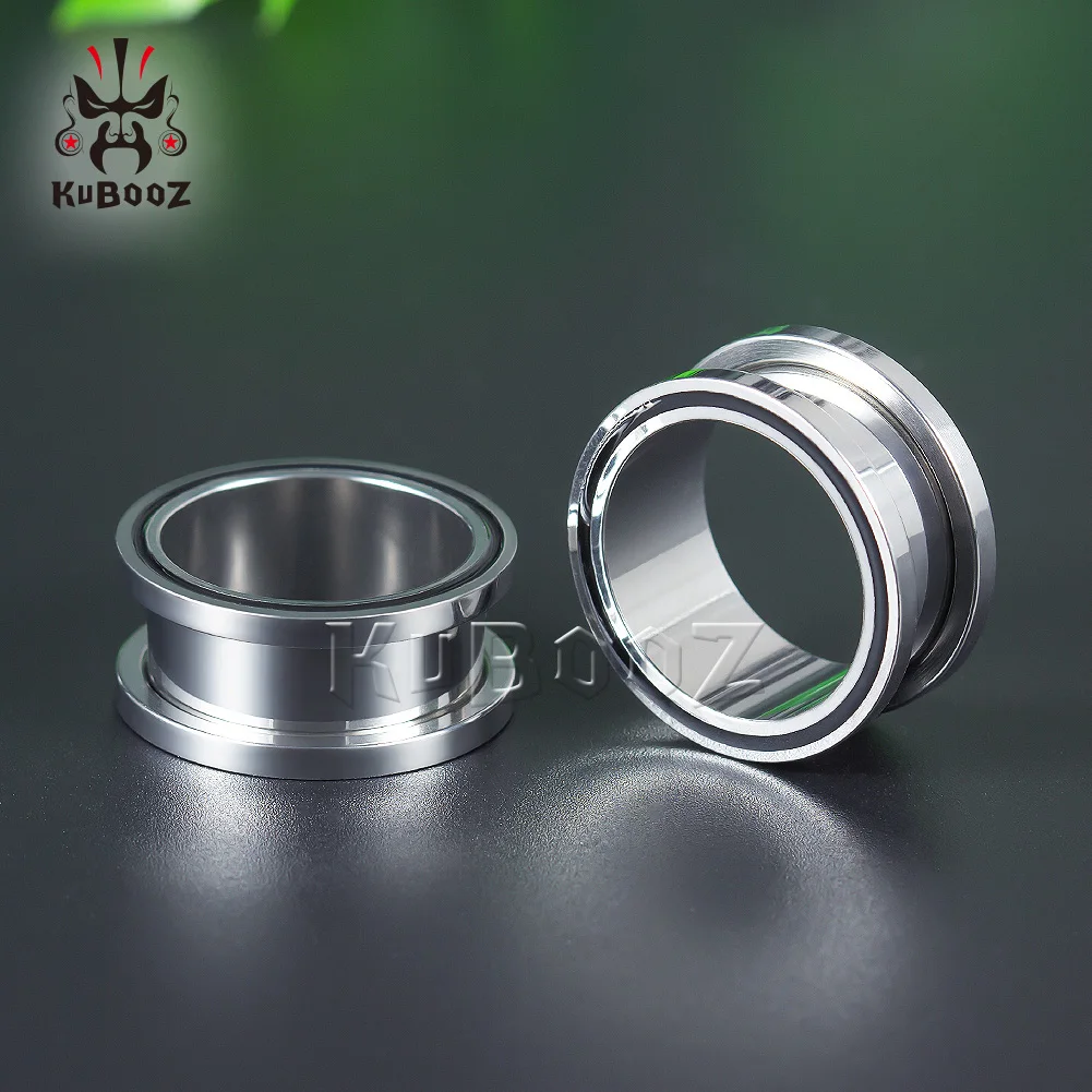 KUBOOZ zatyczki do uszu tunele do przekłuwania koło pasowe ze stali nierdzewnej biała linia przedłużacze śrubowe nosze moda biżuteria do ciała kolczyk 2 szt. — zdjęcie 5