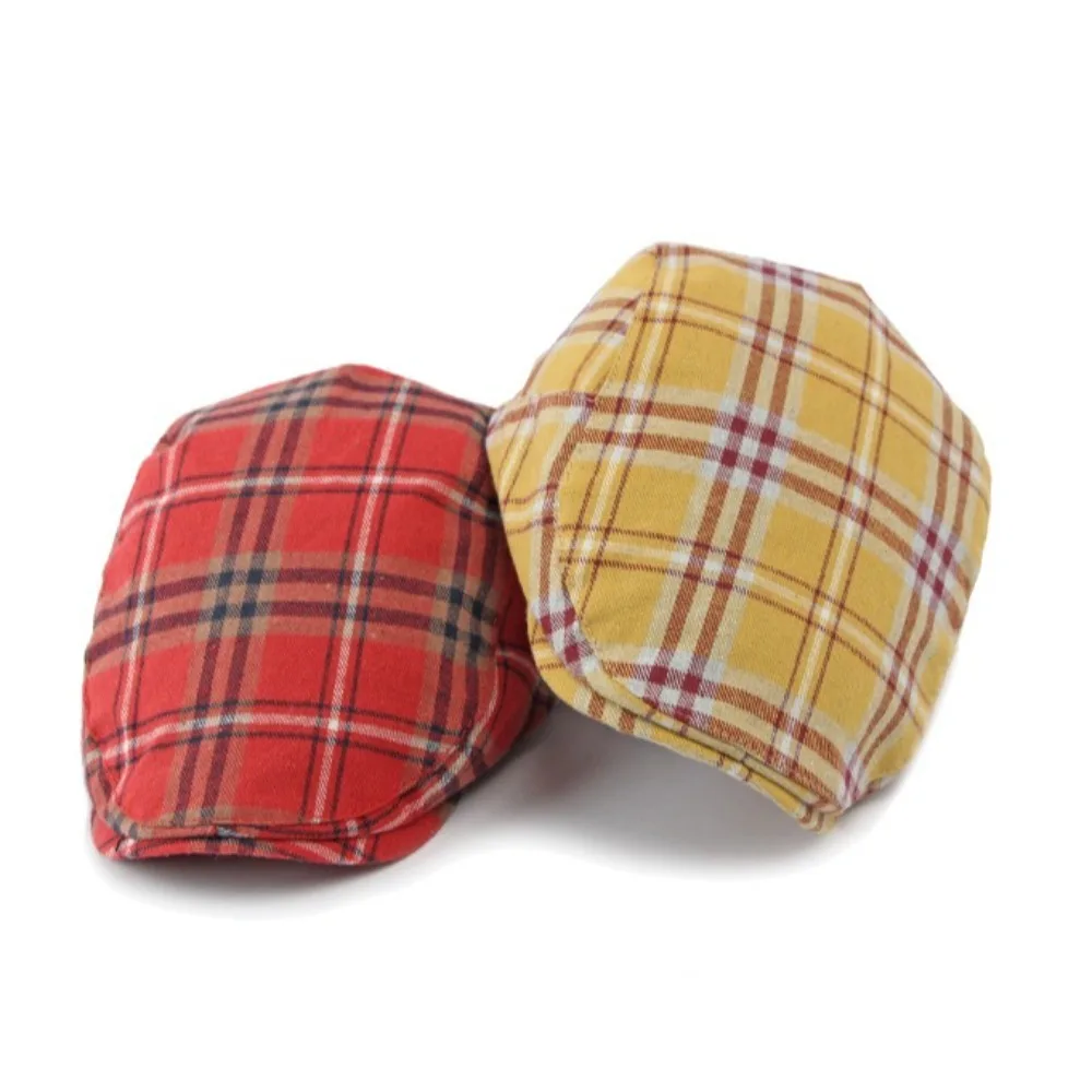 Fashion Keep Warm Vintage English Hat Cool Large Head Girth Yellow Tartan Beret Ventilate Classic Thick Octagonal Cap Girls