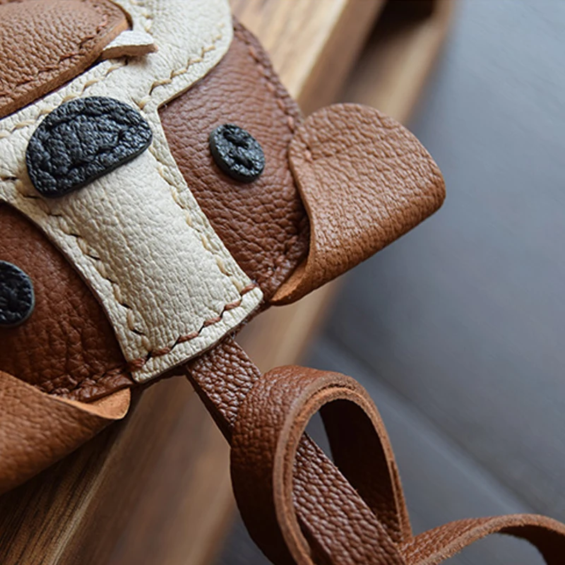 Handmade Leather Bulldog KeyChain Bag Charm