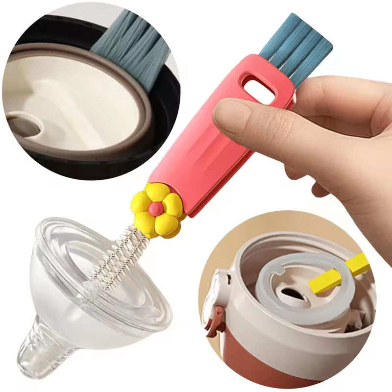 3 in 1 Multifunctional Cleaning Brush Baby Bottle Brush Wine Glass Cleaner Rotating Cup Lid Brush Window Gap Brushs Household