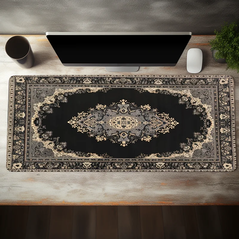 Bohemian Floral Mouse Pad Elegant Design Keyboard Mat Large Gaming Mouse Pads Rubber Stitched Edge Computer Mats for Desktop