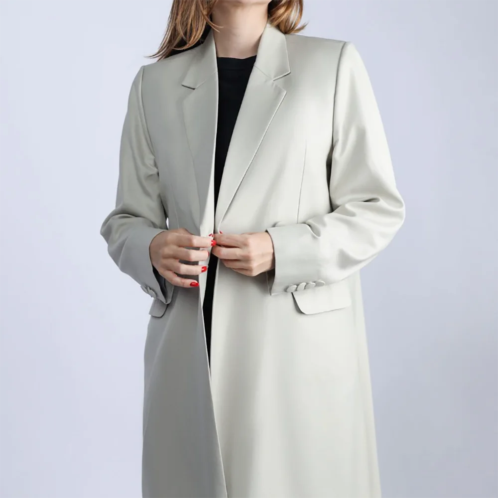 Light Grey Slim Women Long Jacket Single Breasted Female Daily Coat Formal Ankle Length Dress jaqueta feminina