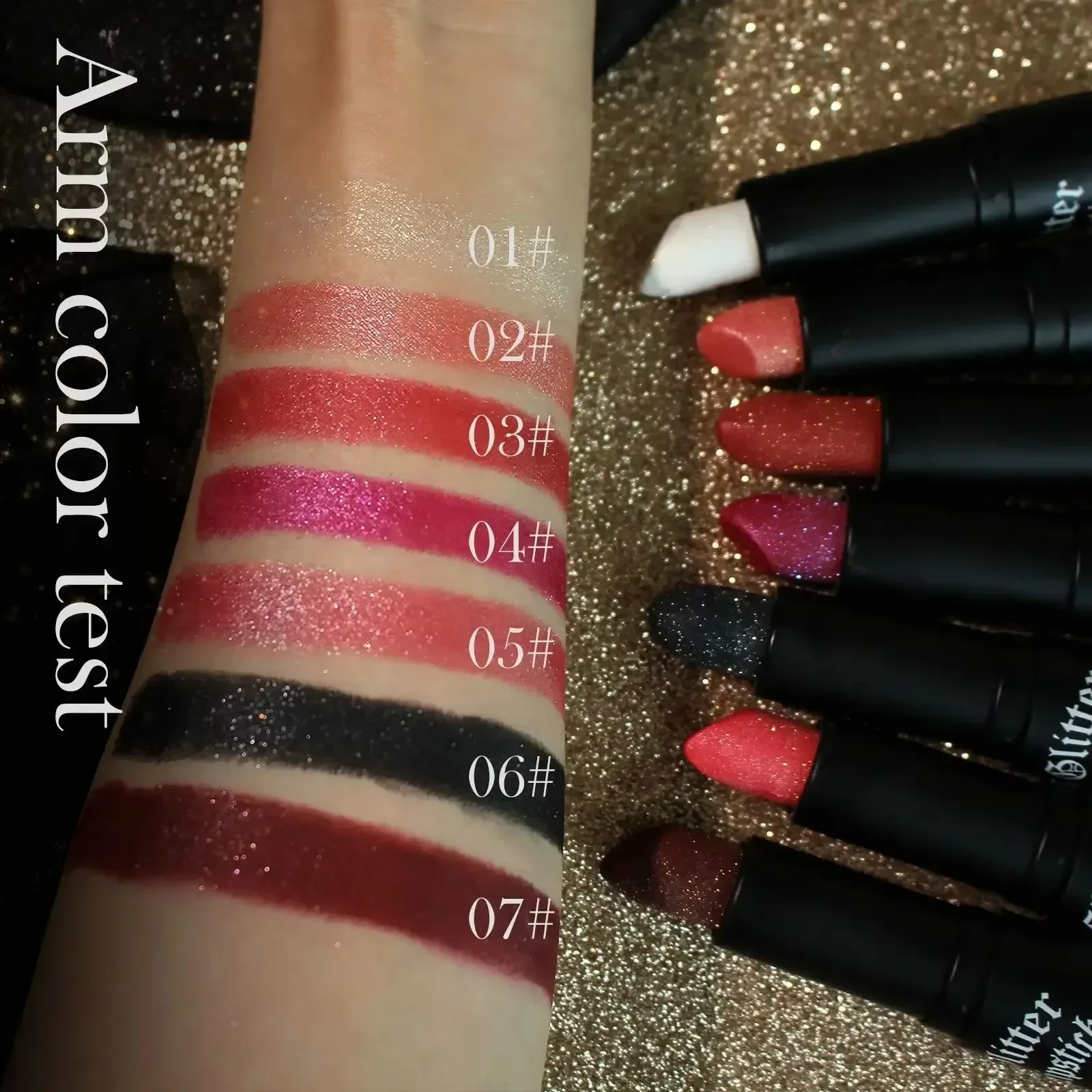 Rouge à lèvres diamant hydratant luxueux, noir et rouge, avec paillettes intenses, perles, or, argent, pour les beautés de célébration de noël