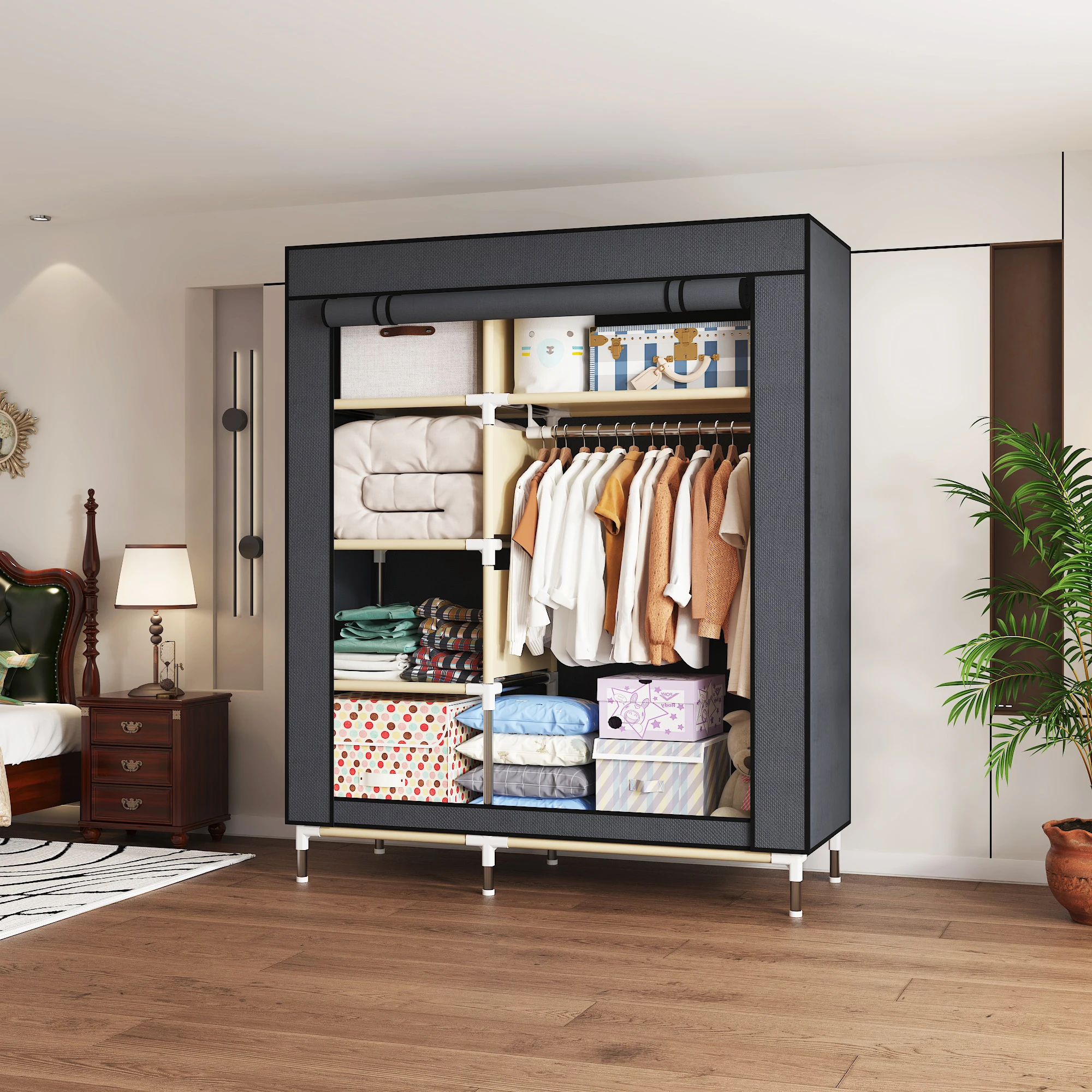 

1pc Large-Capacity Simple Clothes Wardrobe - Durable for Shirts/Dresses/Quilts - Ideal for Bedroom/Rental/Dorm