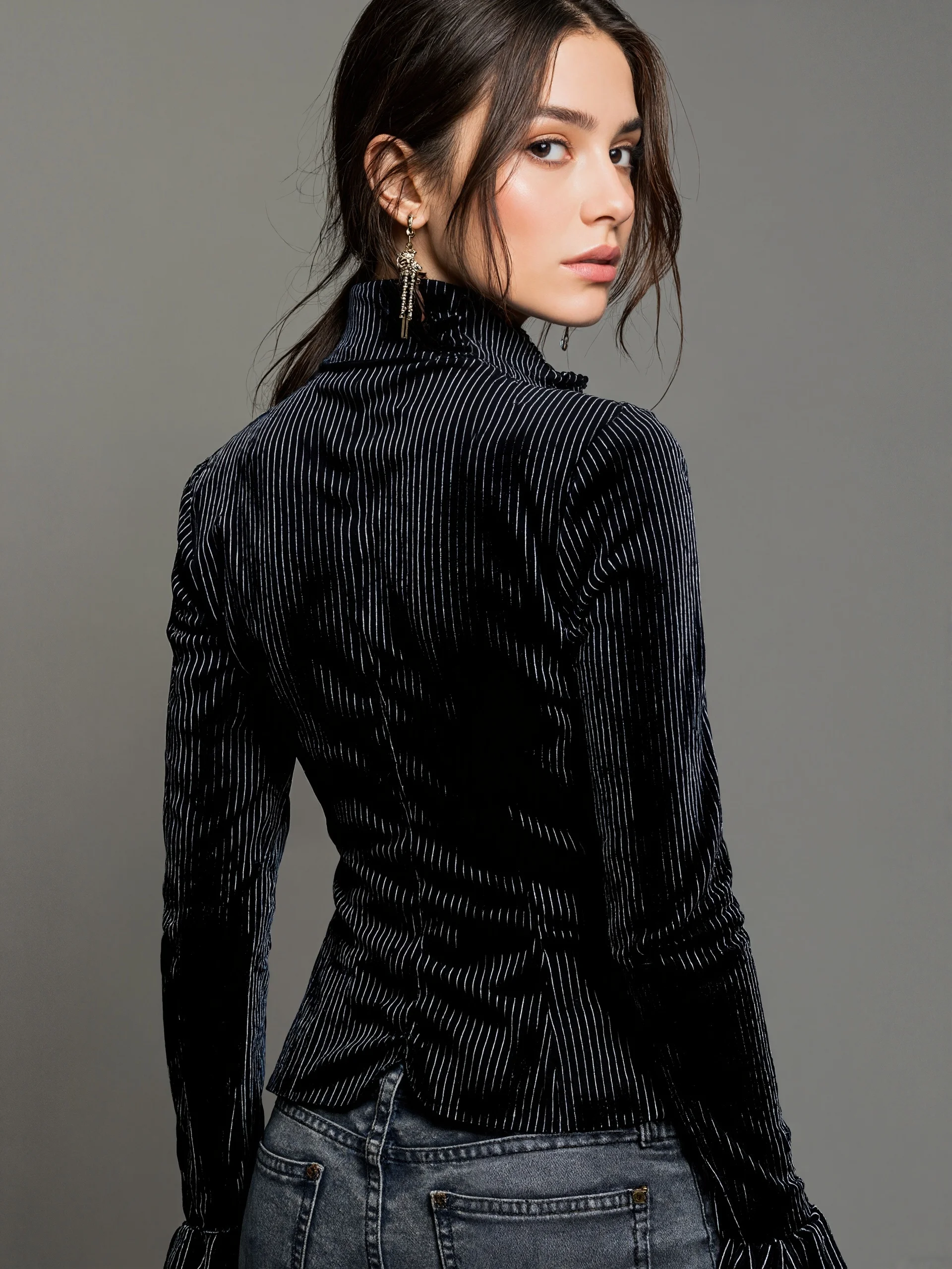 Women V-neck Lace Splicing Flare Sleeve Striped Blouses Europe Americ Sexy Slim Tops Shirts Elegant Button Front Women's Blouse