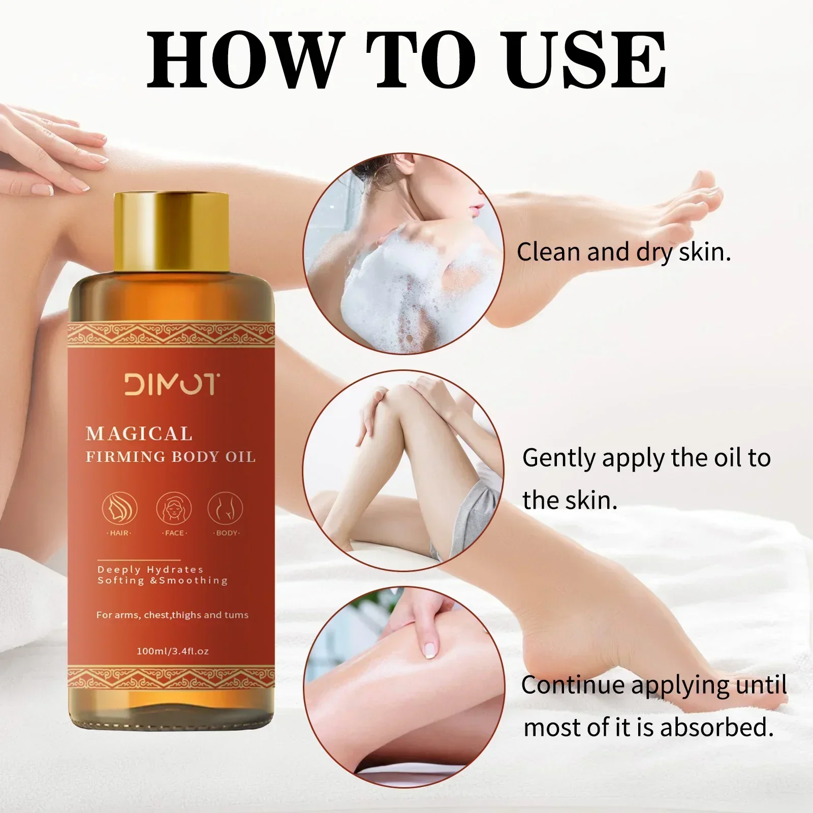 El elasticidad: aumenta el aceite corporal milagroso, restaura la firmeza y la suavidad de la piel a través del masaje nutritivo para un brillo apretado y juvenil