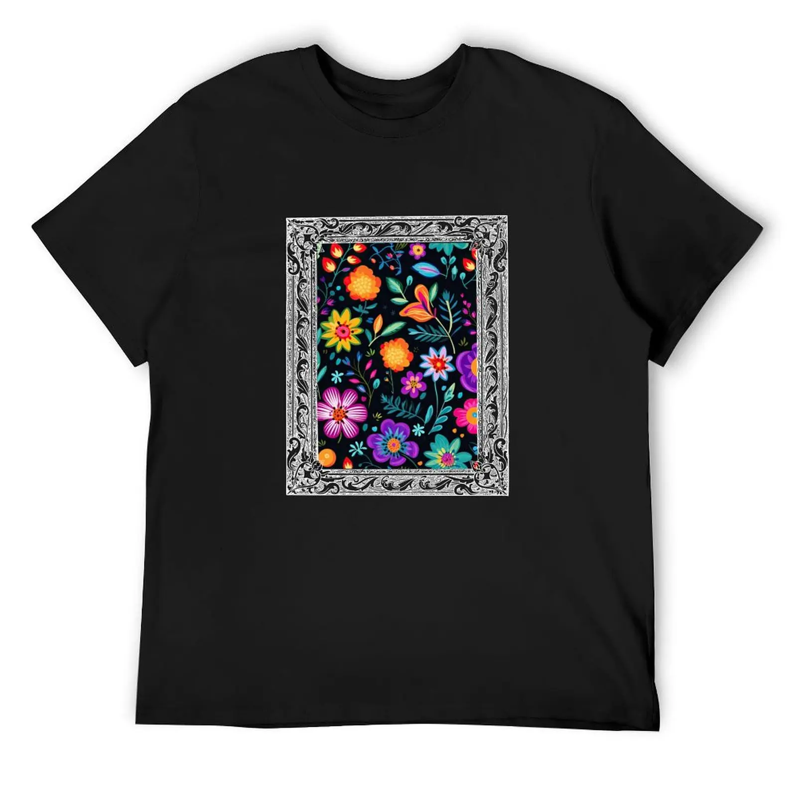 

Mexican Floral Pattern Colorful Flowers In A Frame 7 T-Shirt quick drying tops plain t shirts men