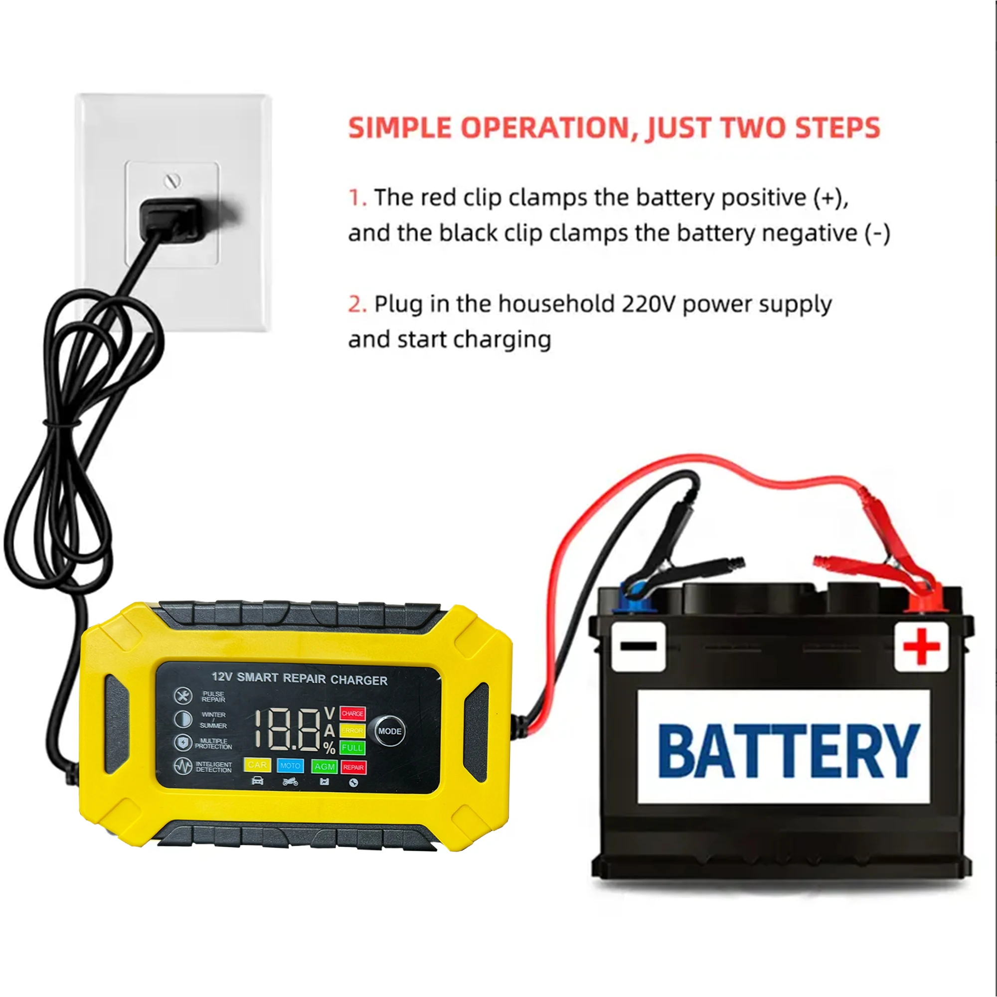 Cargador de batería de coche de 6 amperios, flotador portátil inteligente para coche, motocicleta, cortacésped, mantiene SLA, AGM, Gel Cel, 12V