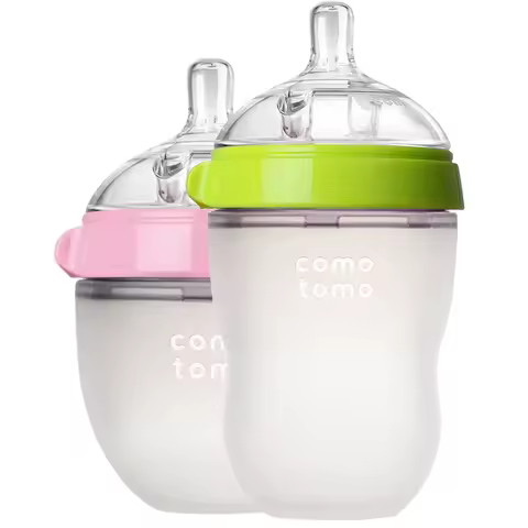 Mamadeiras para bebês, 2 pacotes, sem BPA, mamadeira infantil de silicone, verde/rosa, 5 onças e 8 onças