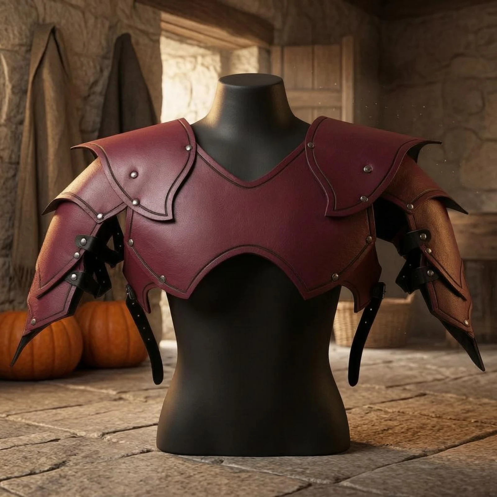 Cosplay Protective Gear Leather-Like Medieval Chest Protective Gear Historical Costume Riveted Trim Dress-up Gear Display Piece