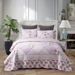 Handmade 100% Cotton Quilted Bedspread Set Patchwork Duvet Linen Blanket Cubrecam Bed Cover Colcha Summer Quilt Bedding Set 3PCS