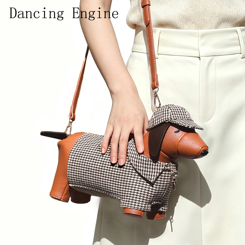 Cute Sausage Dog Shape Shoulder Bag Unique PU Leather Handbag for Women with Removable Strap Crossbody Bag for Street Party Use