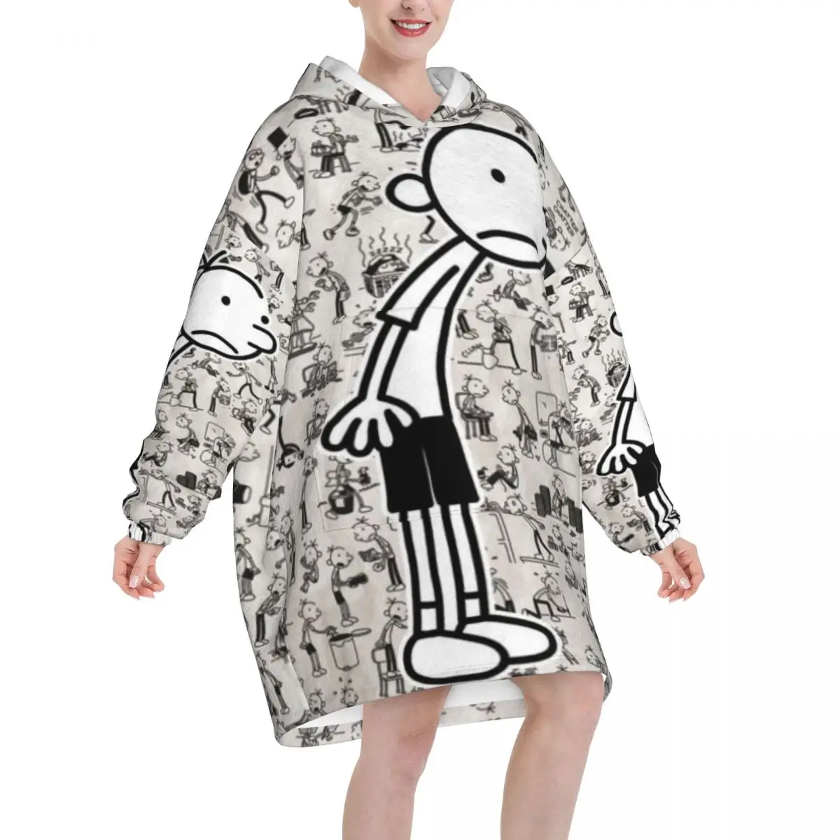 Diary Of A Wimpy Oversized Blanket Hoodie Sweatshirt Long Fleece Hooded Wearable Blanket with Large Pocket for Women Men