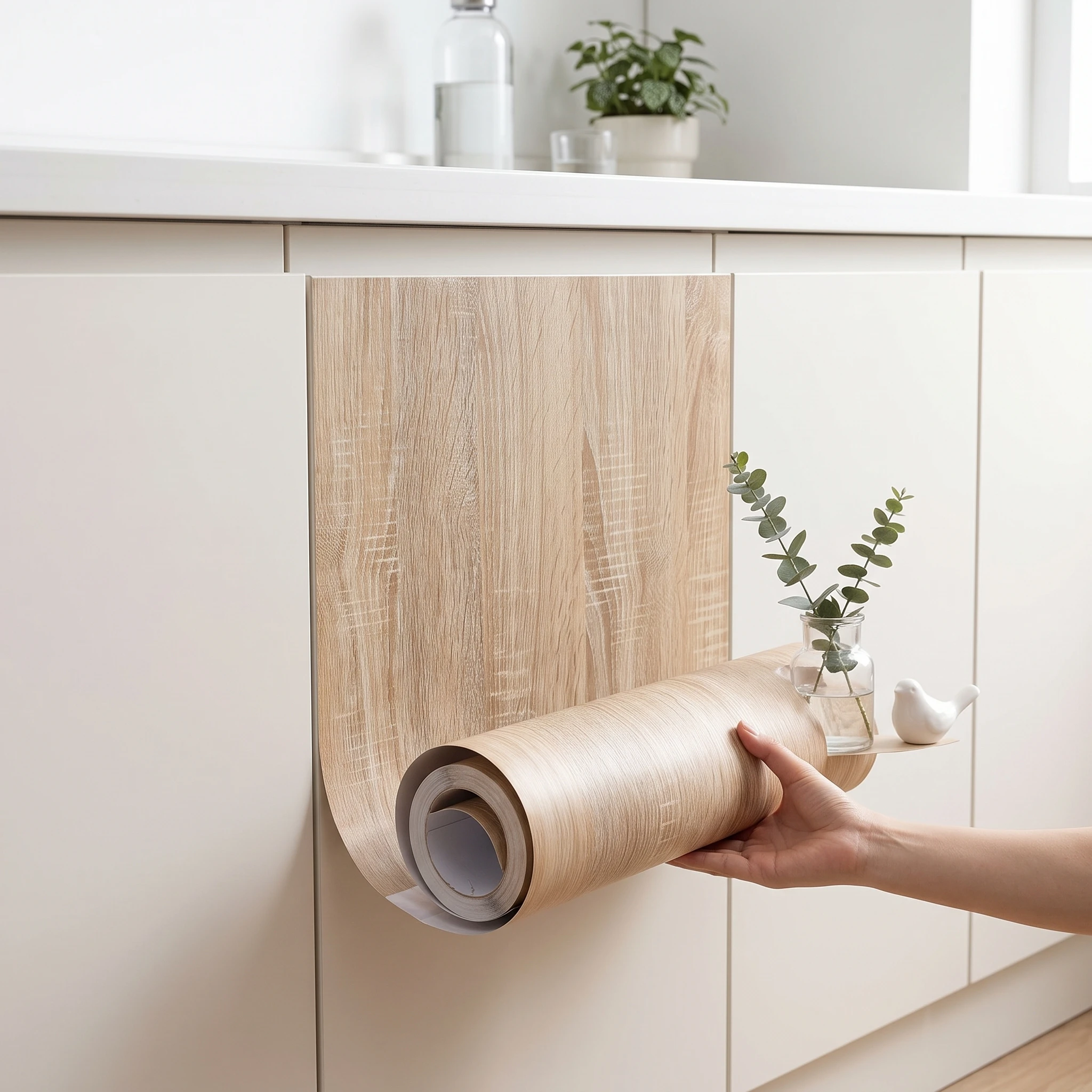 Light Oak Wood Grain Self Adhesive Contact Paper Waterproof Vinyl Sticker for Kitchen Counter Cabinet Table Furniture Renovation