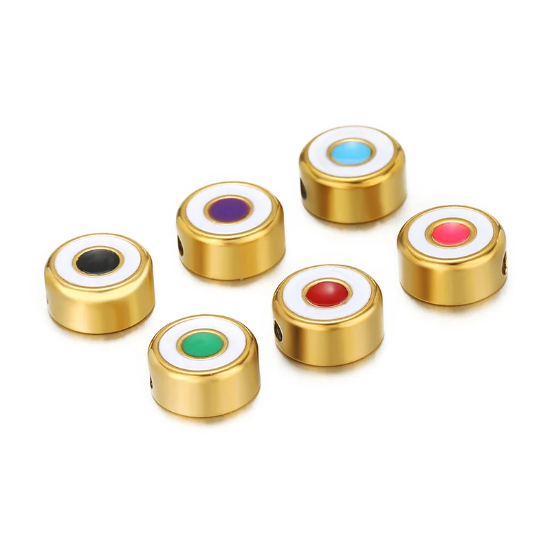 5pcs Stainless Steel Carved Round Enamel Beads Gold Color Bracelets Charms Spacers Necklaces Pendants DIY Jewelry Findings