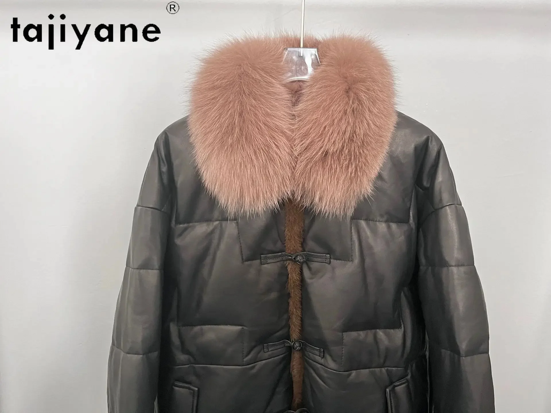 Echte Tajiyane Lederjacke Frauen Winter echte Schaffell weiße Ente Daunen Mäntel Fuchs Pelz kragen koreanischen Kurz mantel Nerz Rand