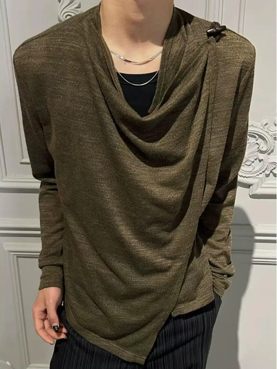 Summer Men's Long Sleeve T-Shirt Thin Design Pleated Gathered Feel Sunshade Cover up Loose Fit Neutral Style Polyester Fiber