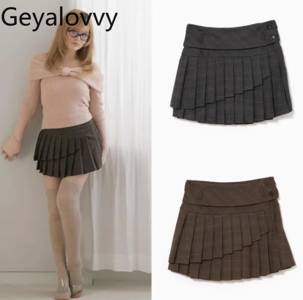 

Autumn Winter New Sweet Versatile Plaid Casual Pleated Skirt Layered A-line MiniShort Skirts for Women Japanese Style