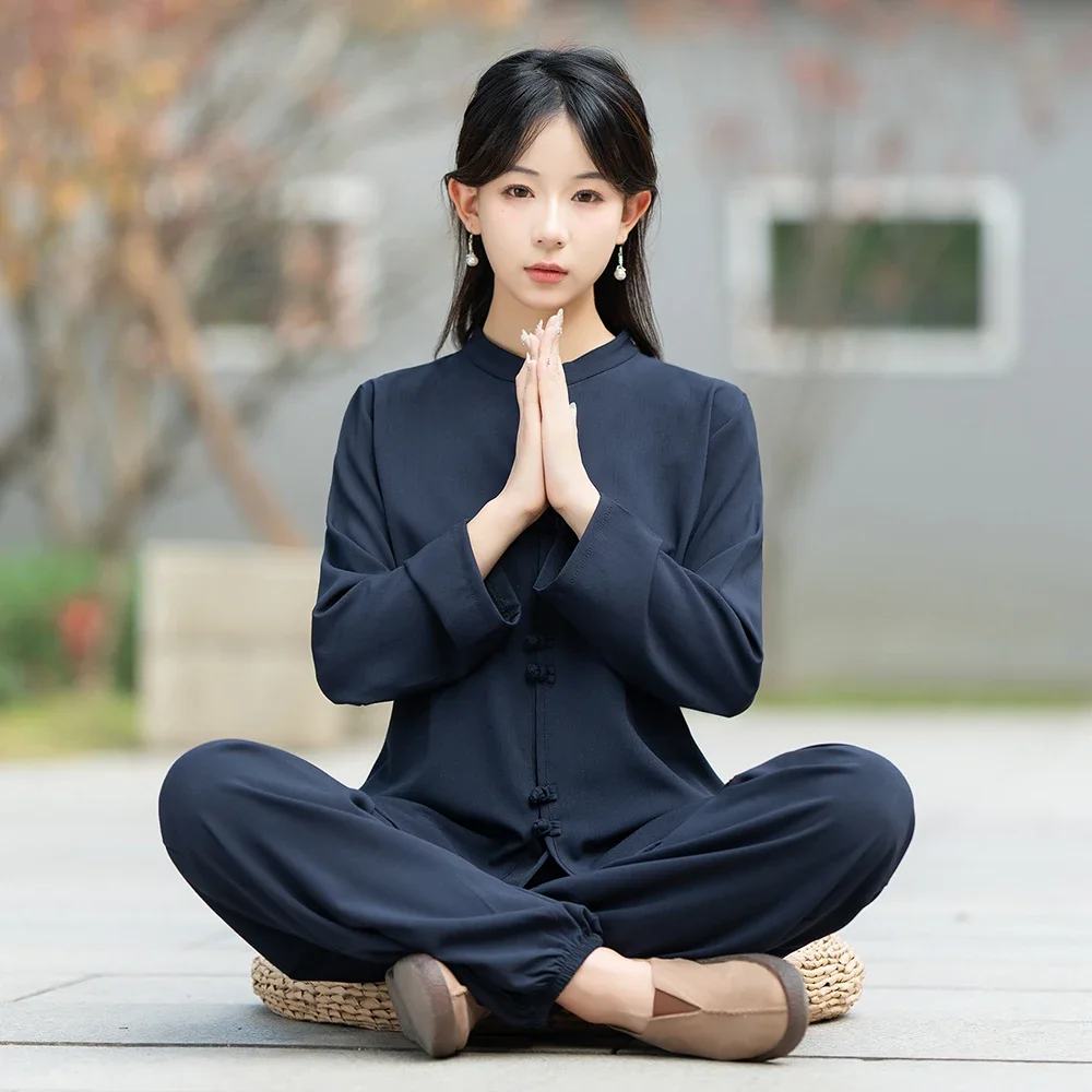 

Morning Yoga Training Suit Women Kung Fu Costume Traditional Vintage Two-piece Spring and Autumn New Chinese Tai Chi Suit