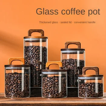 700-2100ml Wood Lid Glass Jar 1pc Airtight Canister Food Container Coffee Beans Kitchen…