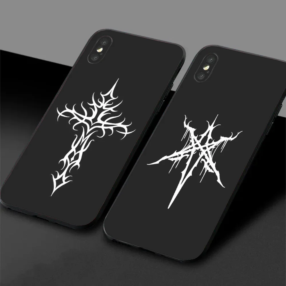 Cyber Sigil Cross Phone Case For Samsung S24,23,22,30,21,10,9,Ultra,Plus,Lite,FE,5G Black Soft Case