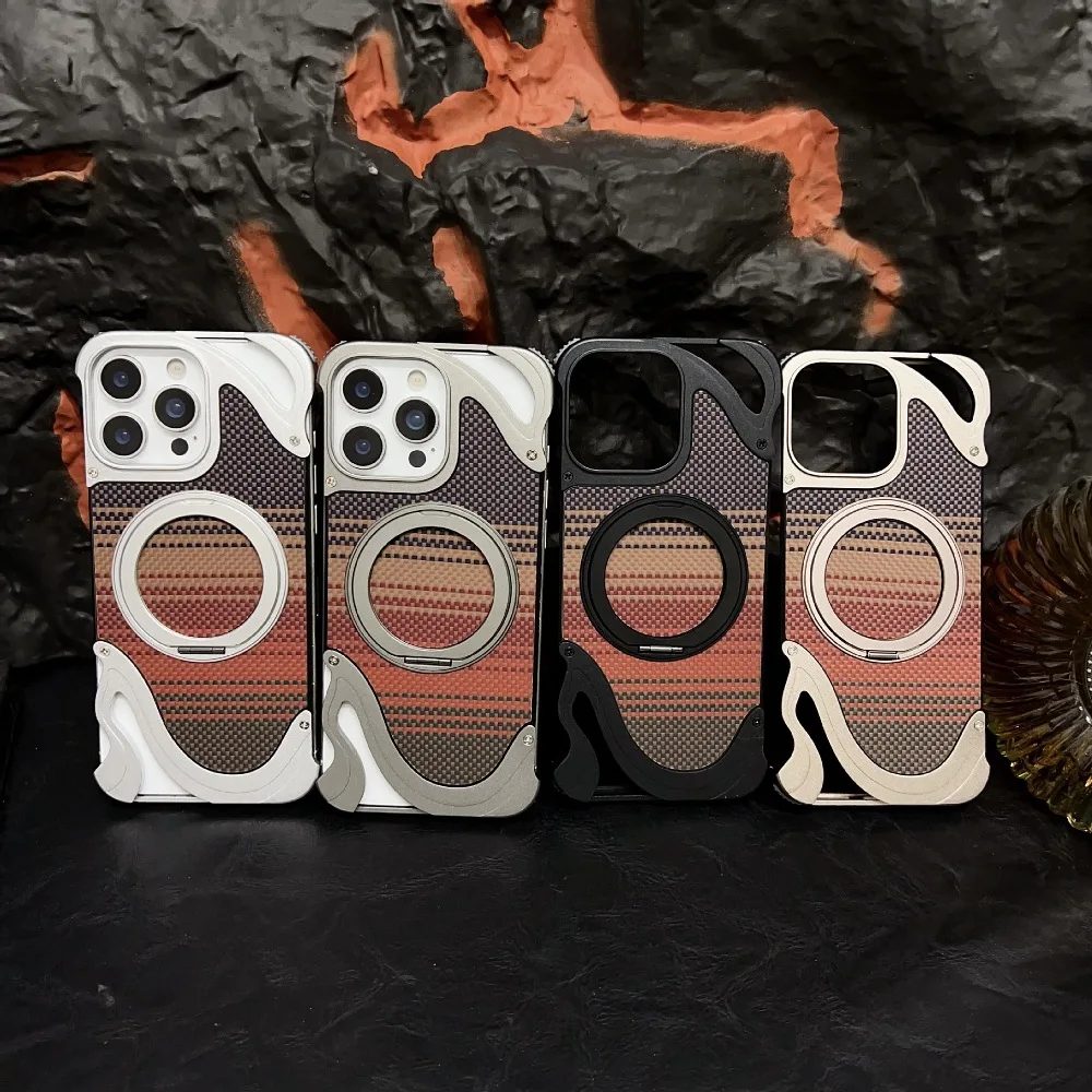 

Metal Frameless Rotating Holder Phone Case for iPhone 16 15 14 Pro Max with Support Magnetic Charging