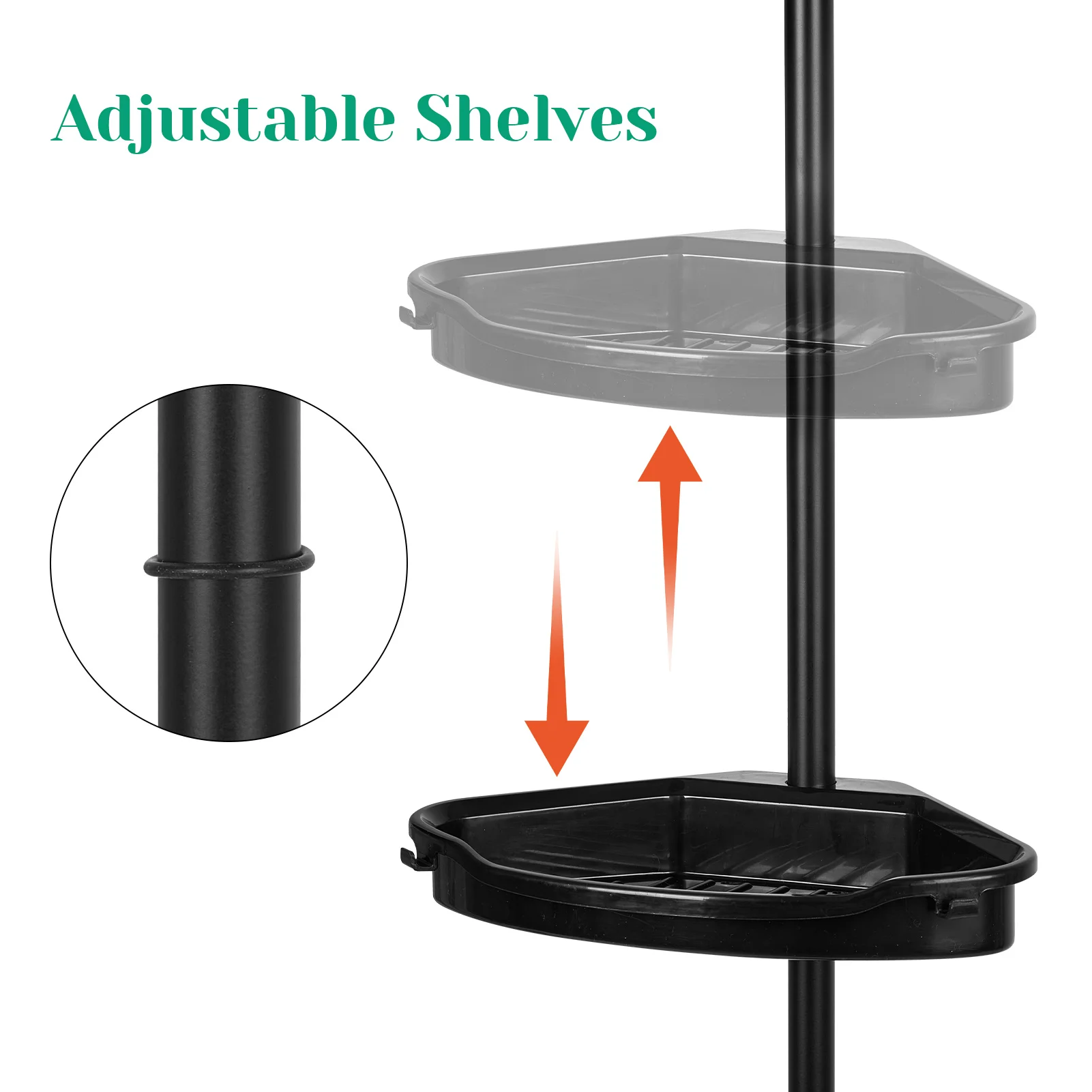 Telescopic Bathroom Shelf Rustproof Shower Caddy Corner for Bathroom, 4-Tier with Tension Pole, Shower Organizer for Bathroom