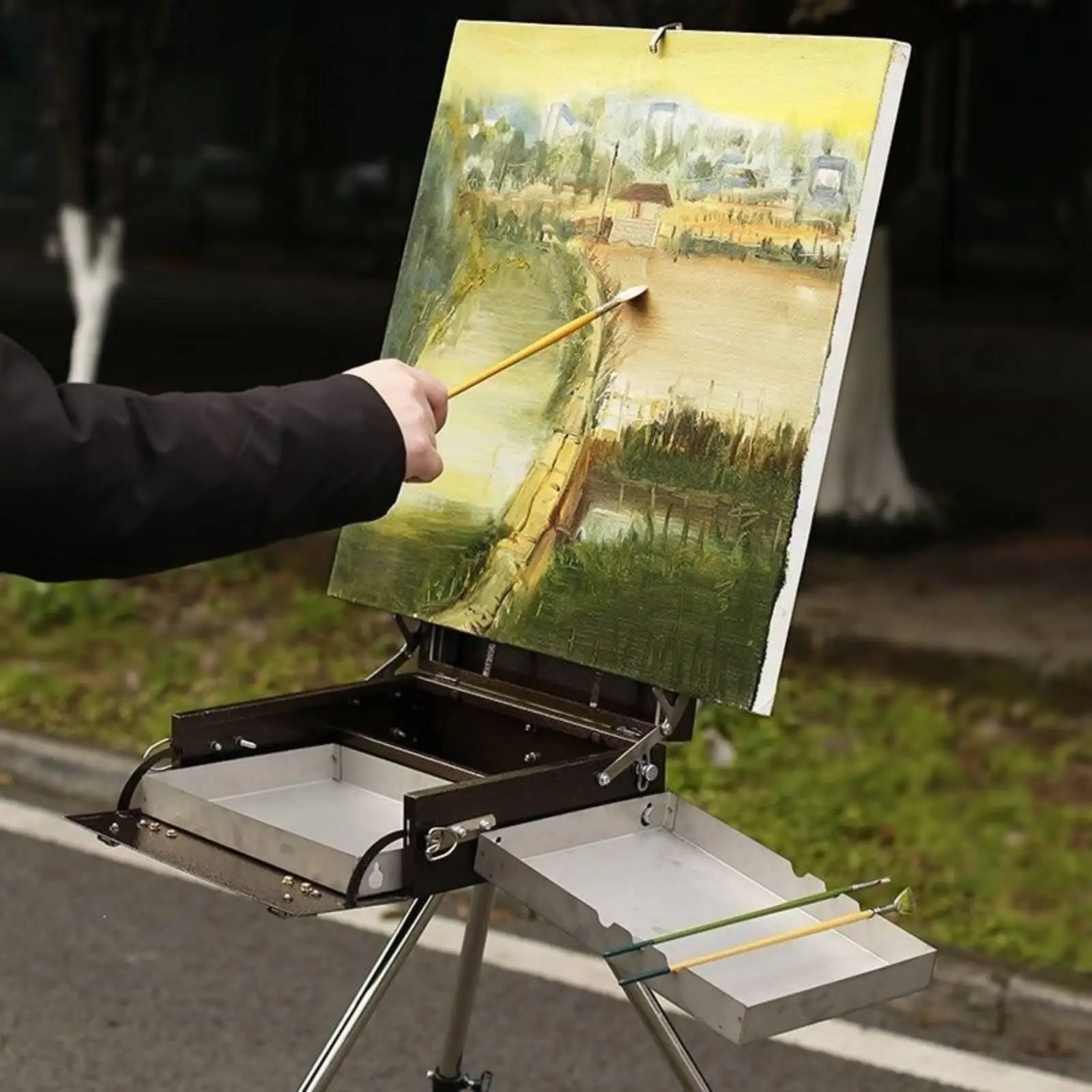 Paint Box with Tripod Legs Foldable French Easel Portable Easel Box for Painters, Artists, Sketching