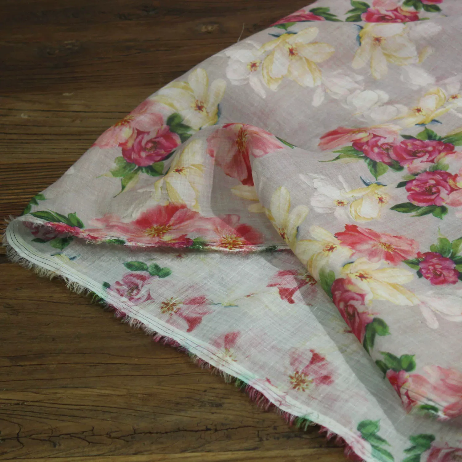 

1yard pure ramie fabrics for clothing peony print tela one-piece dress cheongsam shirt sewing fabric