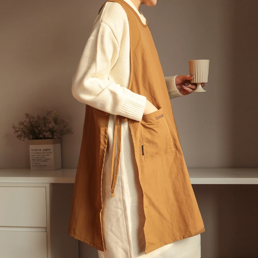 

Anti-dirty Long Vest Waterproof Kitchen Apron with Pockets Women's Painting Cooking Working Pinafore Nail Salon Beauty Apron