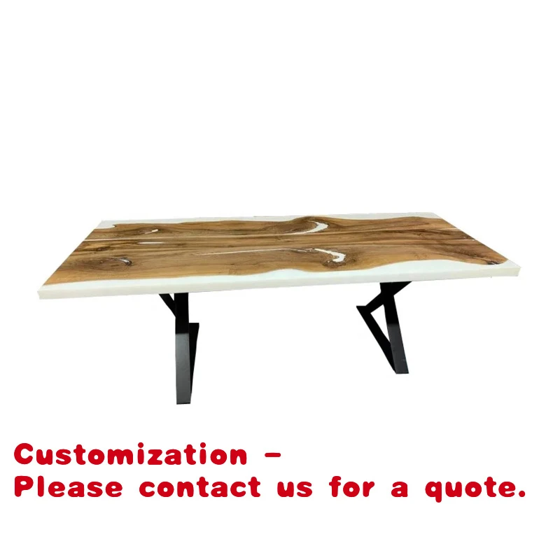 

custom.Modern Luxury Dining Table Set White Natural Wood with White Epoxy Resin Square Design Stylish Dining Room Furnitur