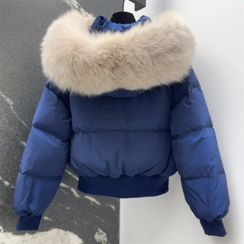 سترة نسائية سفلية 2025 شتاء جديد بسحاب معطف سميك دافئ بقصة ضيقة معطف سميك قابل للفصل بياقة من فرو الثعلب معاطف سفلية y2k معاطف منتفخة بقلنسوة #3