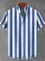 2025 Men's New Striped Linen Short Sleeve Shirt for Summer Refreshing and Comfortable Fabric High Quality Button Top