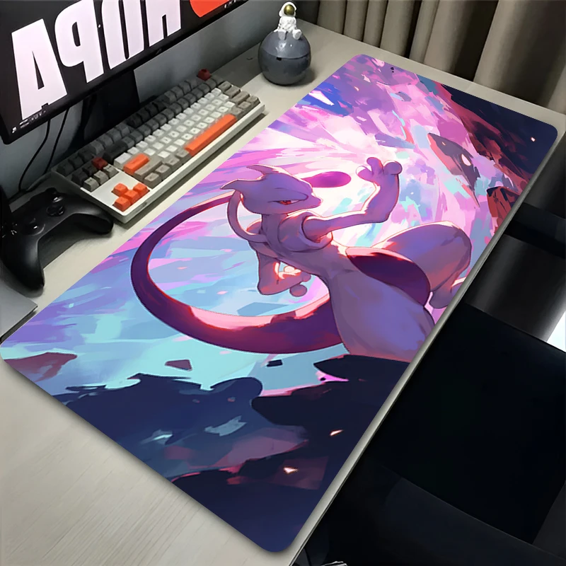 Alfombrilla de ratón morada para Gamer P-pokemon Mewtwo, alfombrilla para teclado de escritorio XXL, Tapis de goma, accesorios para Juegos de PC, alfombrilla para ratón