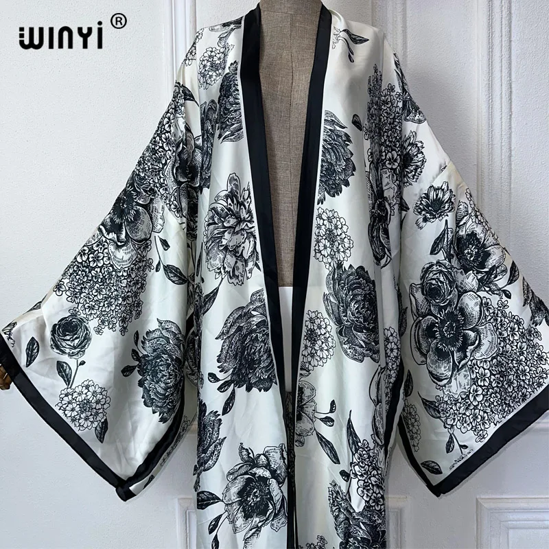 WINYI summer kimono Retro print beach wear comfortable maxi dress elegant cardigans beach outfits for women abaya dubai luxury