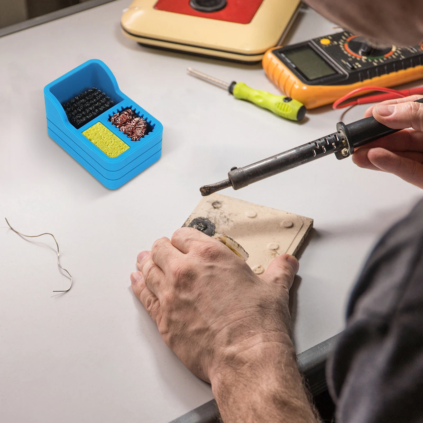 Toolour Soldering Iron Tips Cleaning Tool Steel Brush/Sponge/Copper Wire Welding Head Tin Slag Remove Cleaner Tool Silicone