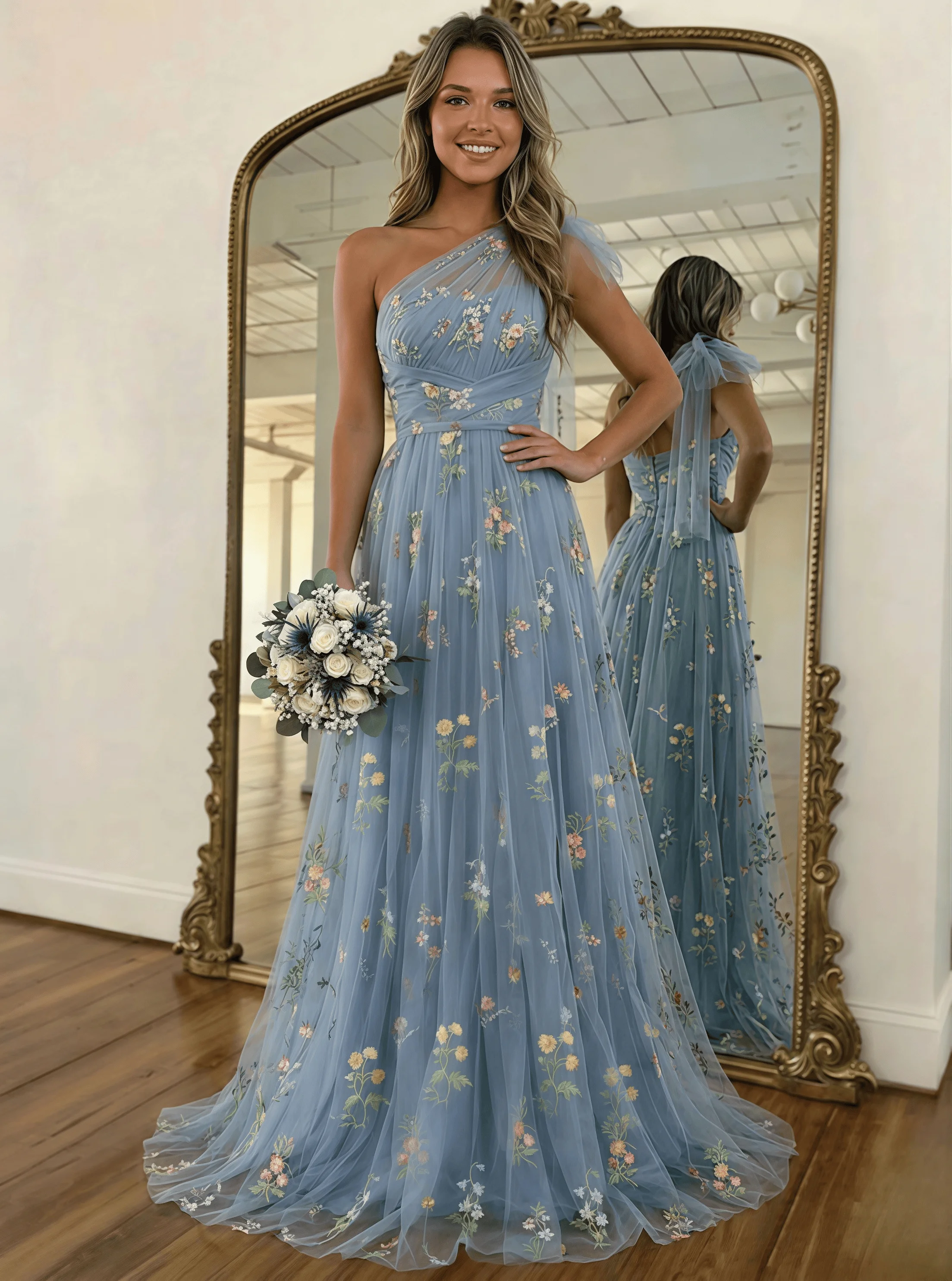 

2026 Elegant One shoulder Mesh Embroidery Evening Dress Strap Sleeveless Women Formal Cocktail Party Vestidos Dubai Banquet Prom