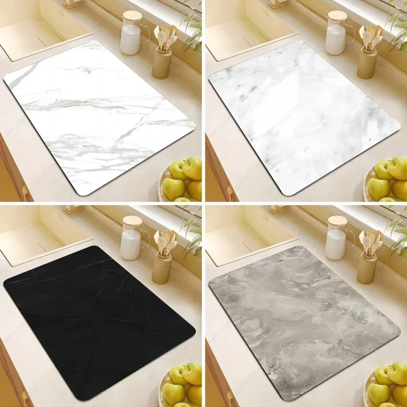 Heat Insulation Pad Marble Kitchen Mat Countertop Drainage Pad Bowl Tray Dish Drying Counter Water Absorption Home Decor Doormat