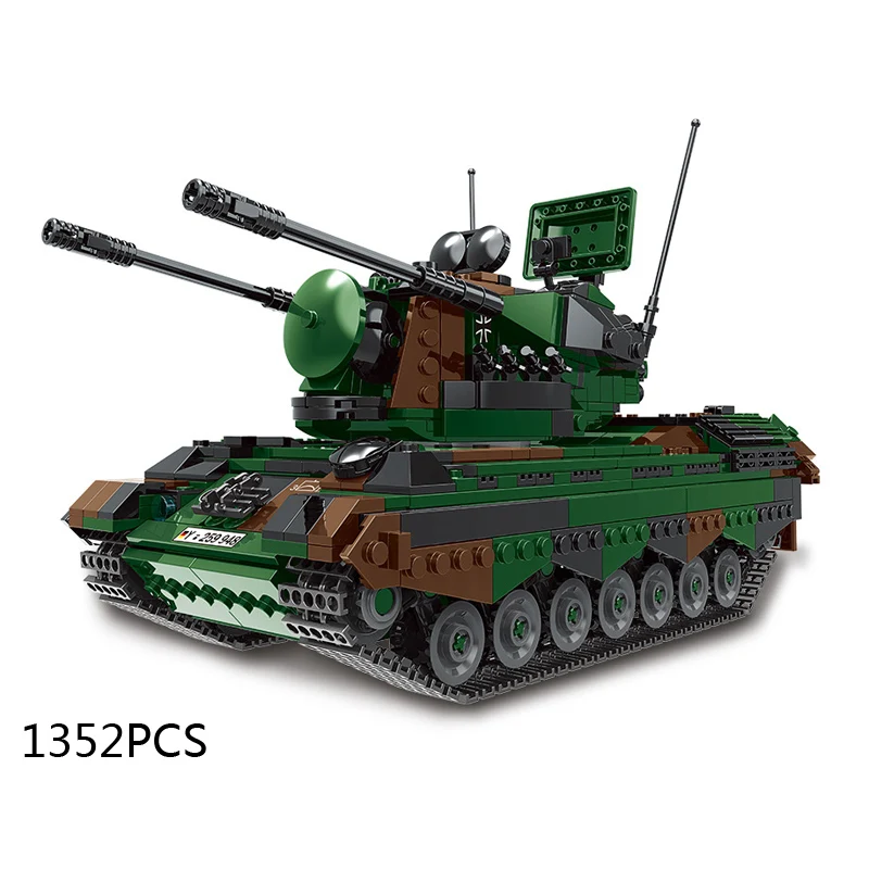 1:30 Scale Cheetah Self-Propelled Anti-Aircraft Guns Modern Military Model Building Block Ww2 Germany Army Figures Brick Toy