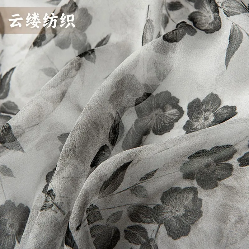 

Silk georgetch ink pattern fabric printed minimalist style dress cheongsam