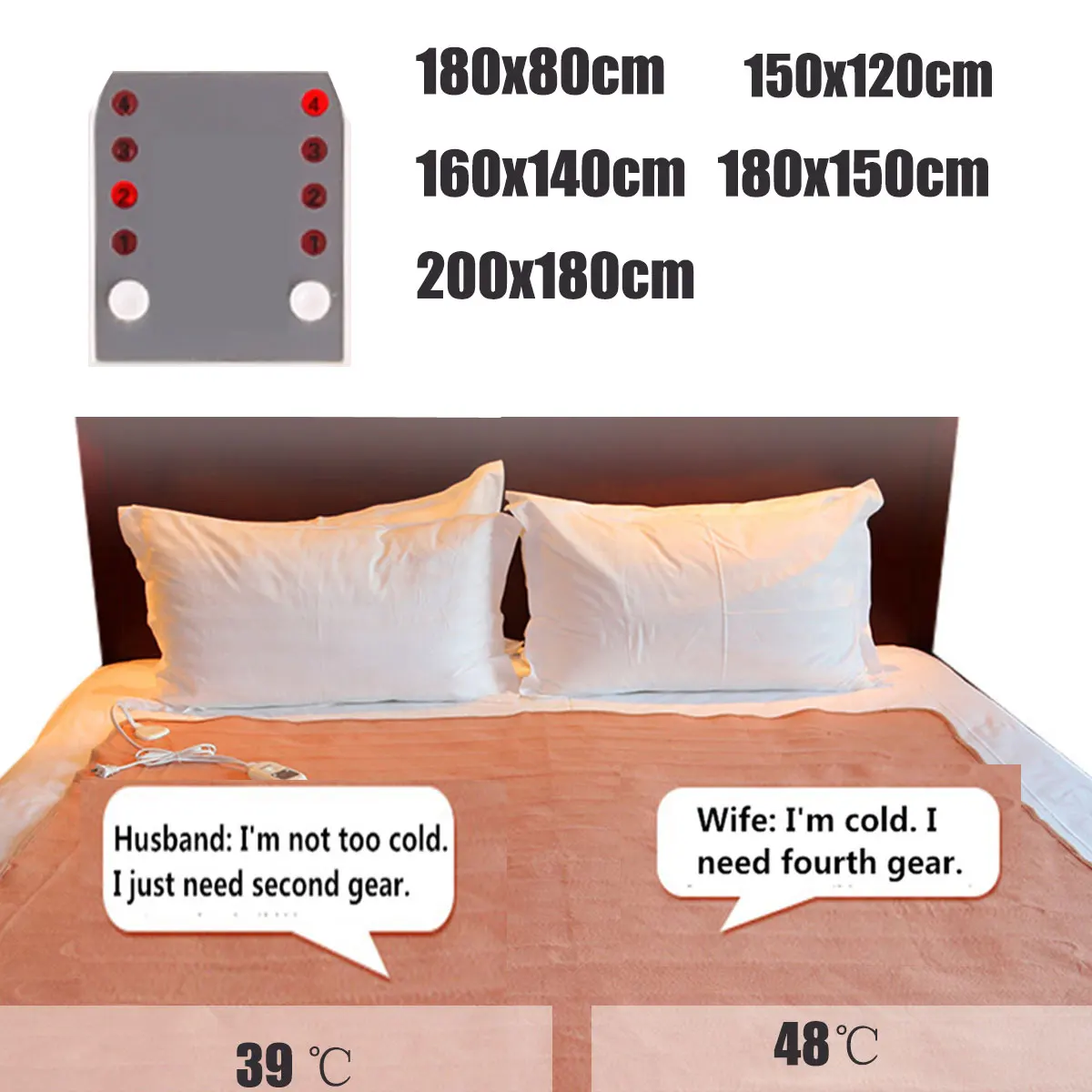 

220V Warm Electric Blanket Heater Smart 12H Power Off Menta Electric Heated Heating Blanket Single/Double Control Heating Mat