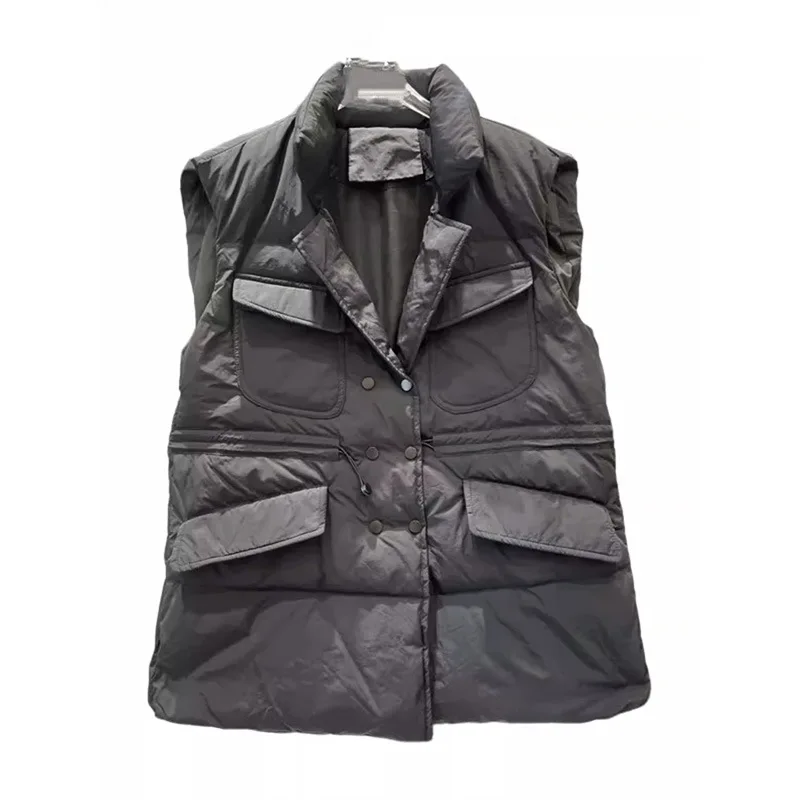 White Duck Down Jacket, Warm Undershirt, Standing Collar, Zipper, Loose, Elegant Vest, Tide, New, Fall and Winter