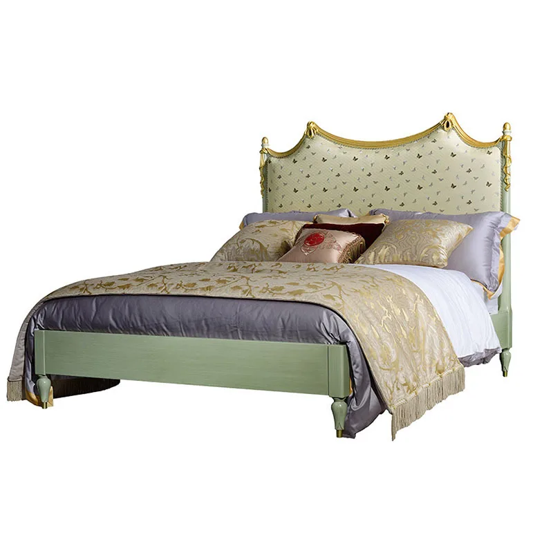 

French Furniture Neo-Classical European Fabric Double Bed 1.5m Birch French Princess Bed Furniture