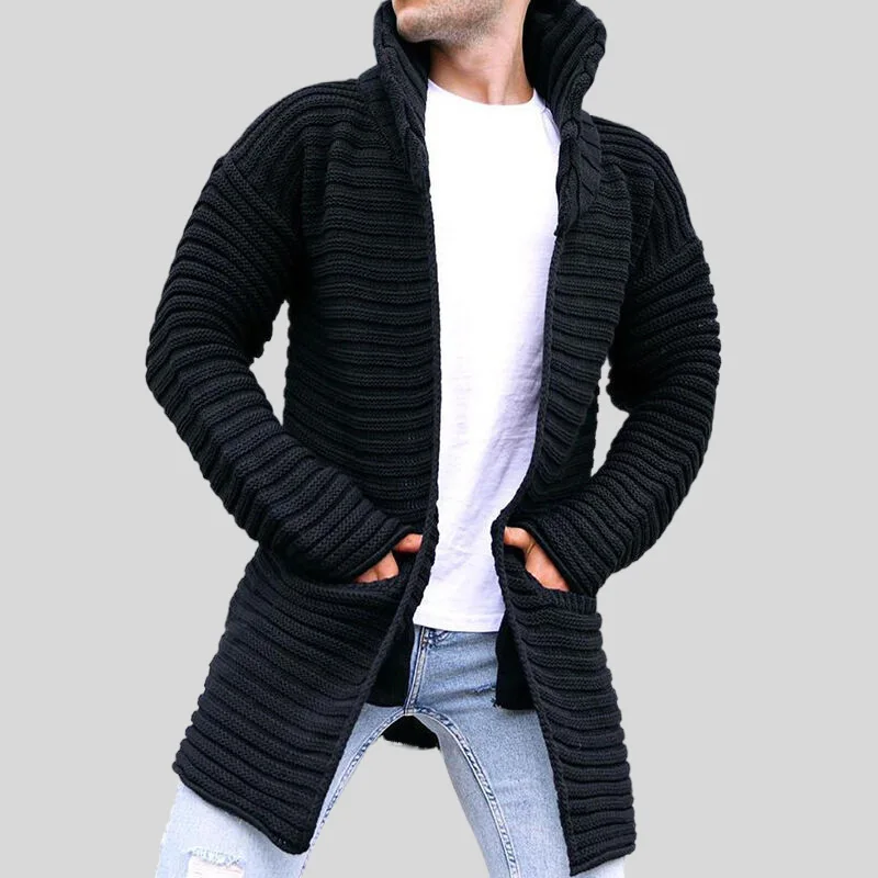 2024autumn and winter new cardigan men's solid color high neck long sleeved knitted sweater jacket European and American sweater