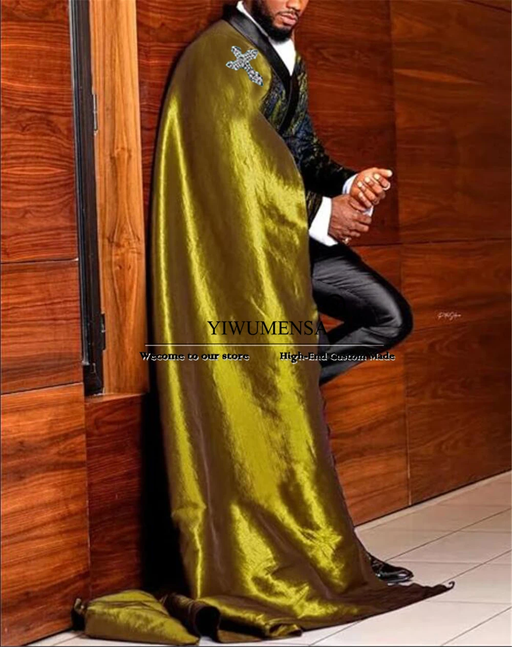Men's Elegant Floral Pattern Prom Suit - close-up view