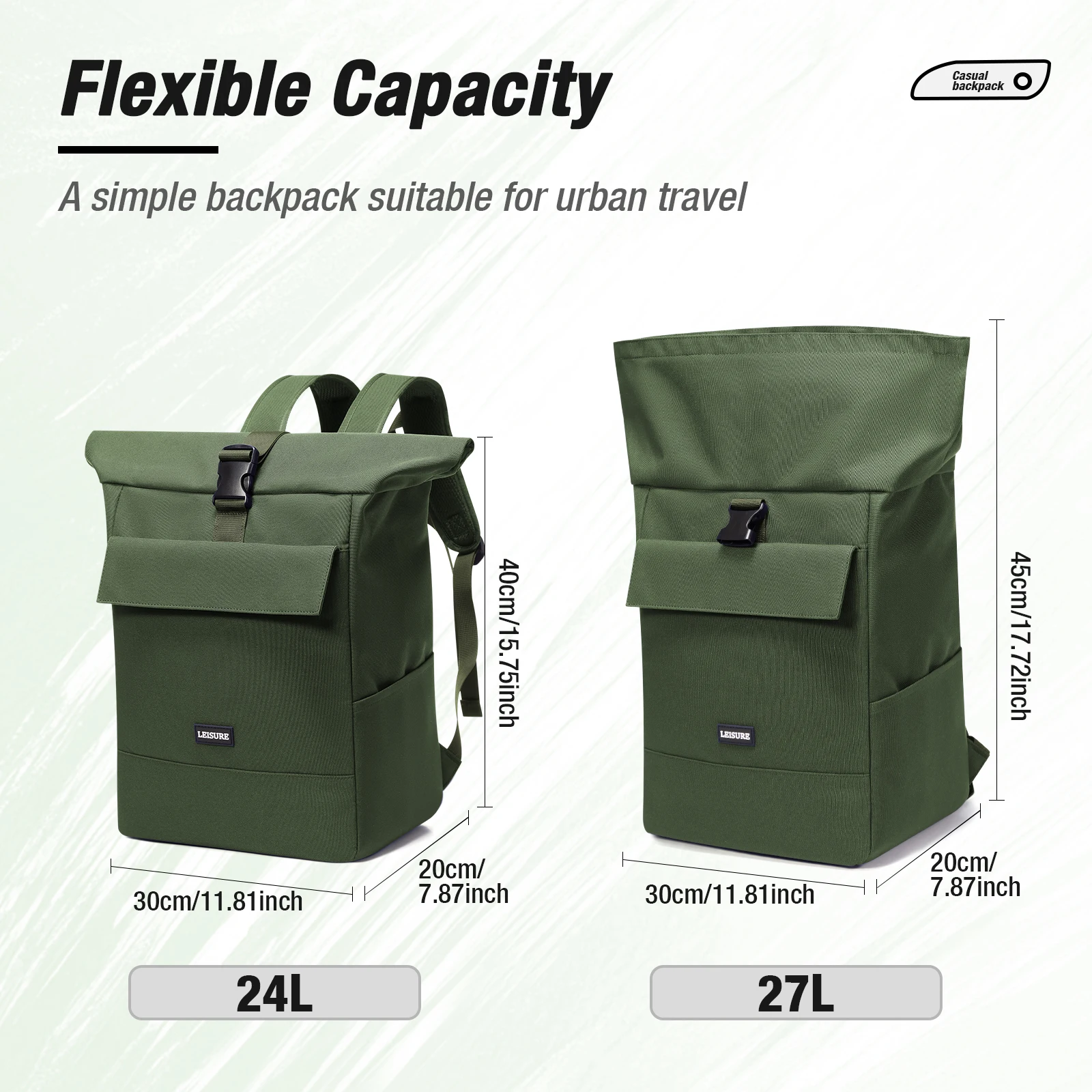 20L/25L حقيبة السفر للنساء الرجال، الطلاب كلية المدرسية خفيفة الوزن لفة الأعلى الرياضة في الهواء الطلق السفر Daypack حقيبة الظهر #2