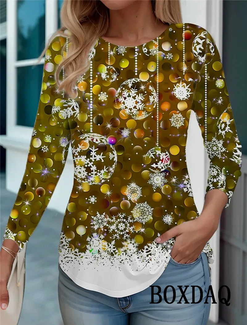 Mode Festival Kleidung Frauen T-Shirts Herbst Winter Langarm Weihnachten Stil 3D-Druck Straße Hip Hop Damen T-Shirt 6xl große Größe